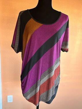 Multicolor Diagonal Stripe Short Sleeve Dress
